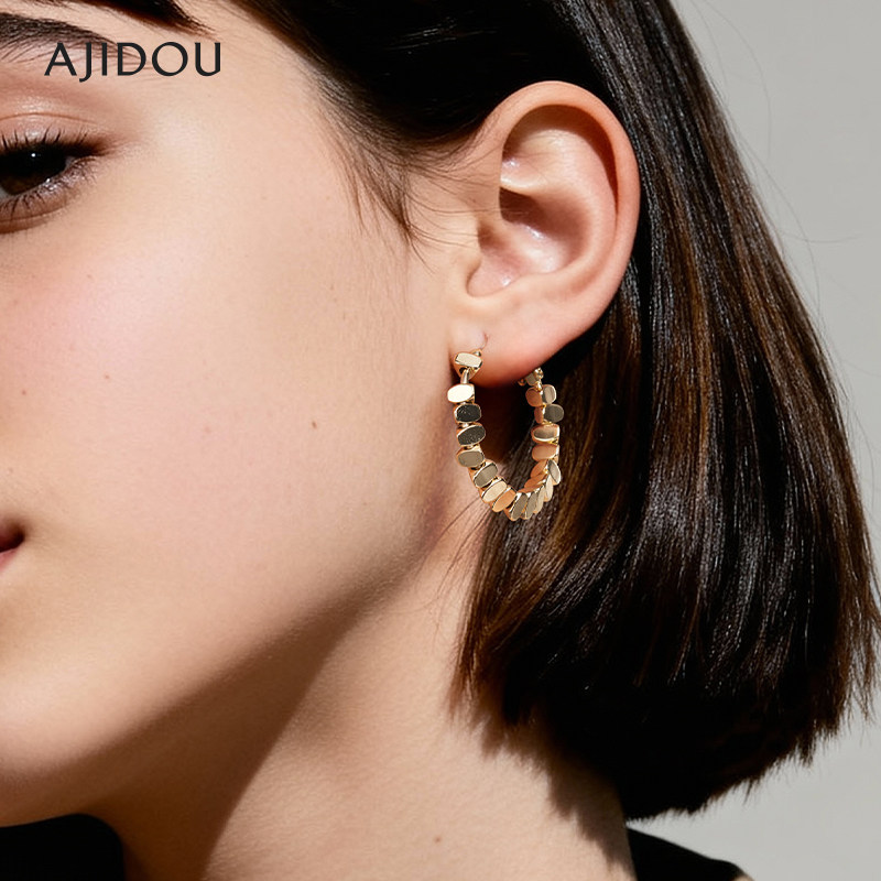 AJIDOU阿吉豆小方糖金色耳环女法式耳圈轻奢耳钉耳扣小众圈圈耳饰,饰品/流行首饰/时尚饰品新,耳环,淘宝优惠券,粉丝福利购,淘宝优惠卷