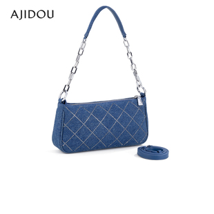 AJIDOU阿吉豆女款 斜纹烫钻牛仔包系列单肩包斜挎包通勤休闲菱格包