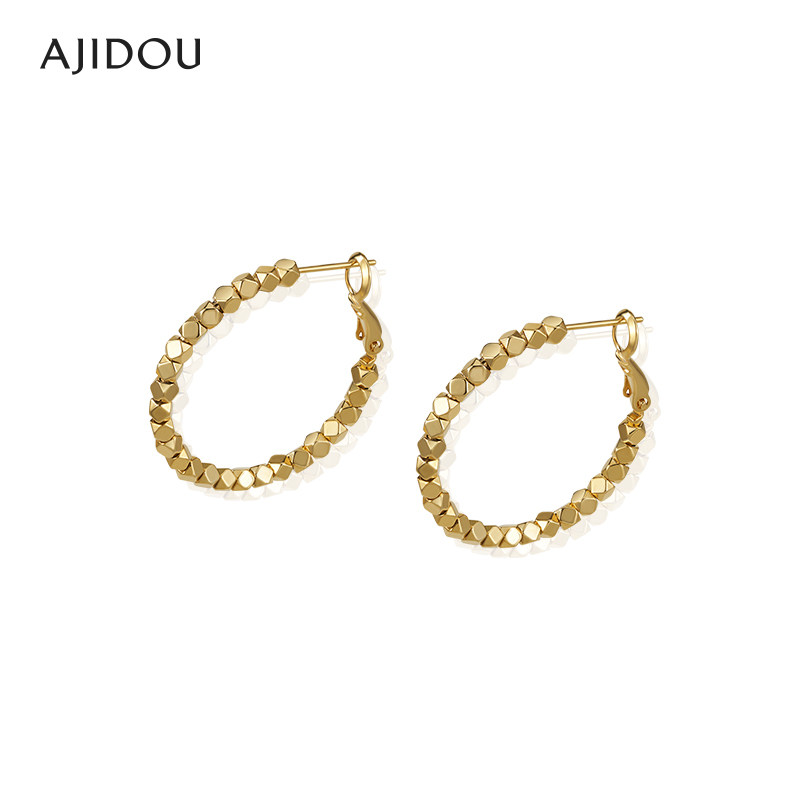 AJIDOU阿吉豆小方糖金色耳环女法式耳圈小方块耳扣轻奢高级感耳环