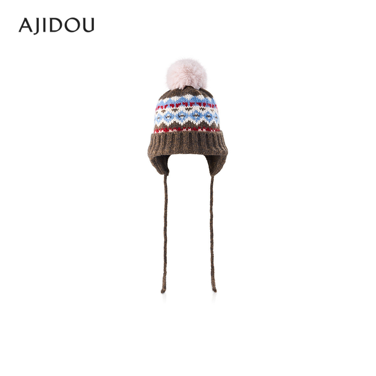 AJIDOU阿吉豆帽子女款咖色费尔岛花纹秋冬双层护耳保暖针织毛线帽,服饰配件/皮带/帽子/围巾,帽子,淘宝优惠券,粉丝福利购,淘宝优惠卷