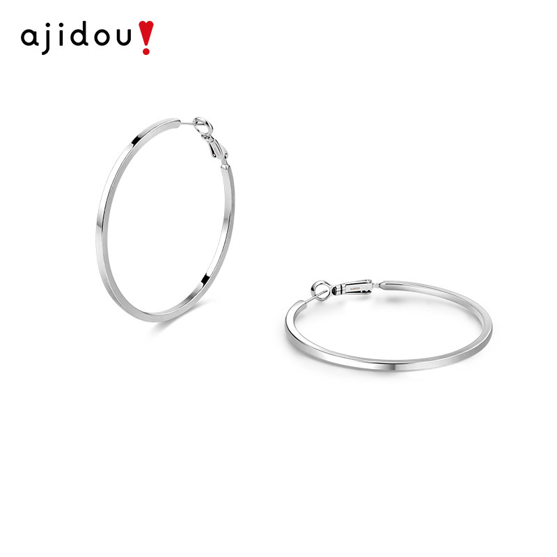 AJIDOU阿吉豆耳饰女银色简约百搭欧美大耳圈耳钉复古圈圈耳扣耳环