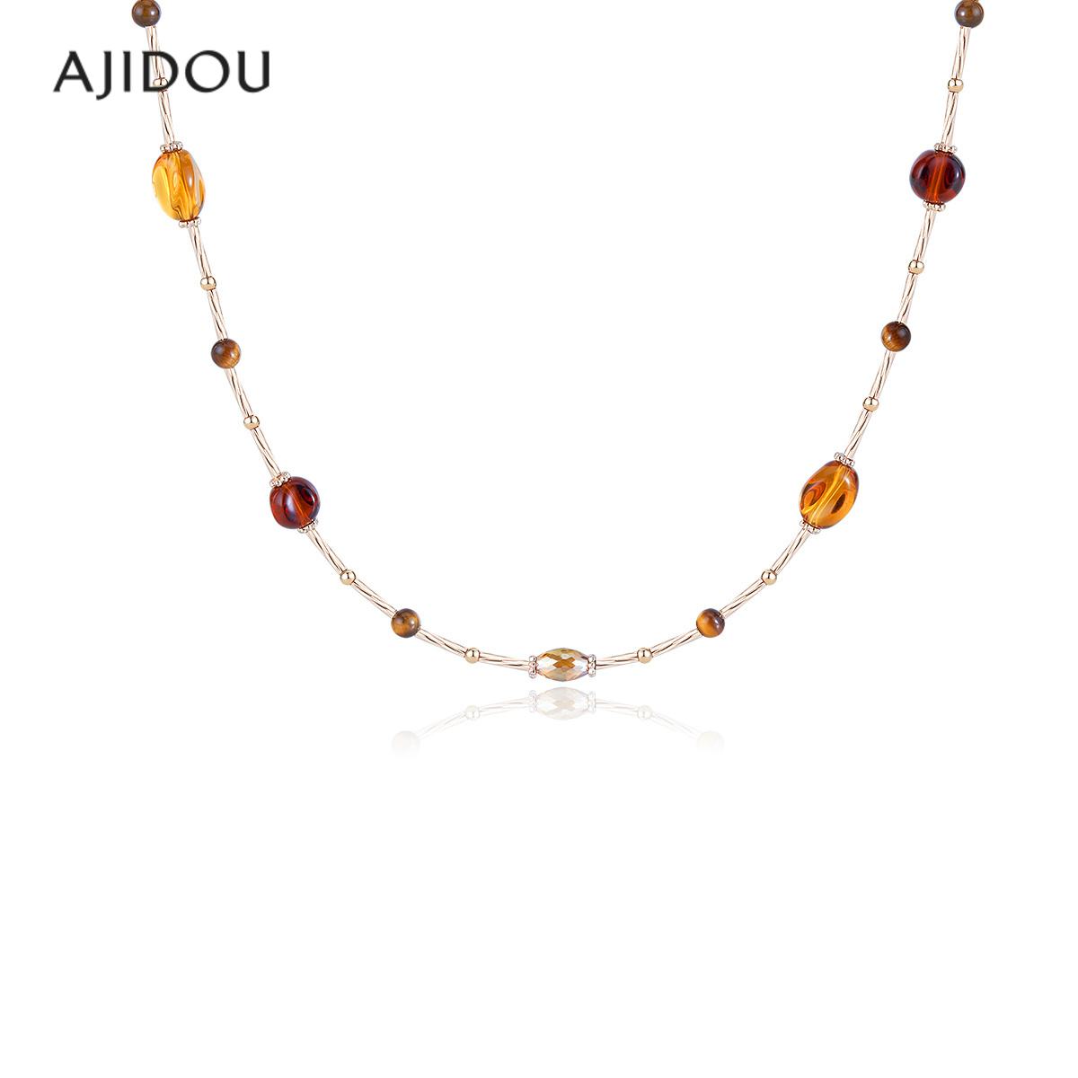 阿吉豆琥珀色长款百搭叠戴毛衣链