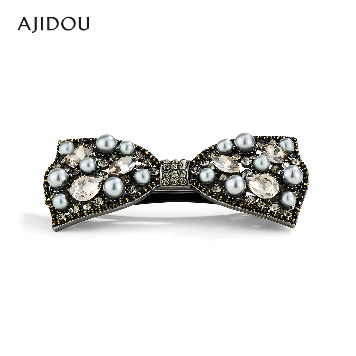 阿吉豆水晶珍珠蝴蝶结发夹女时尚