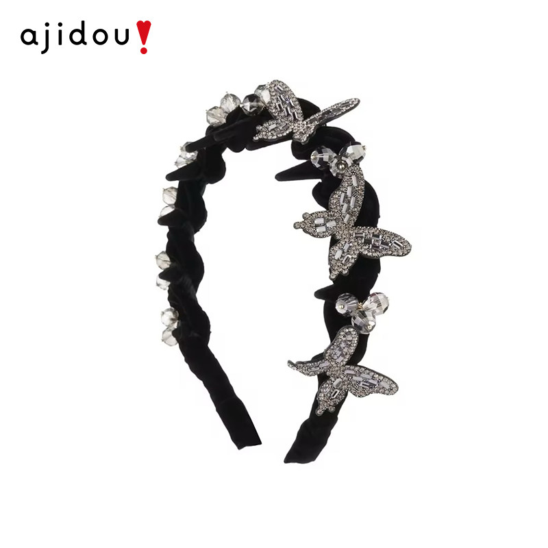 AJIDOU阿吉豆亮晶晶发箍高颅顶立体蝴蝶带齿发箍防滑头箍发卡发饰