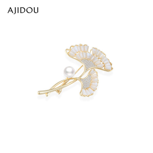 阿吉豆配饰女款金色银杏胸针饰品