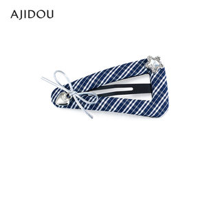 AJIDOU阿吉豆发卡女格纹侧边夹水钻刘海夹无痕发夹头饰鸭嘴夹发饰