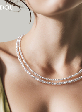 阿吉豆项链女款双层叠戴珍珠项链