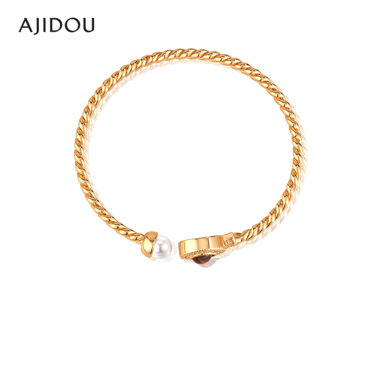 AJIDOU阿吉豆手链美拉德手镯虎眼石复古金手饰女款木变石开口镯子