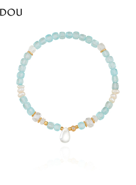 阿吉豆手链女时尚海蓝宝水晶手串