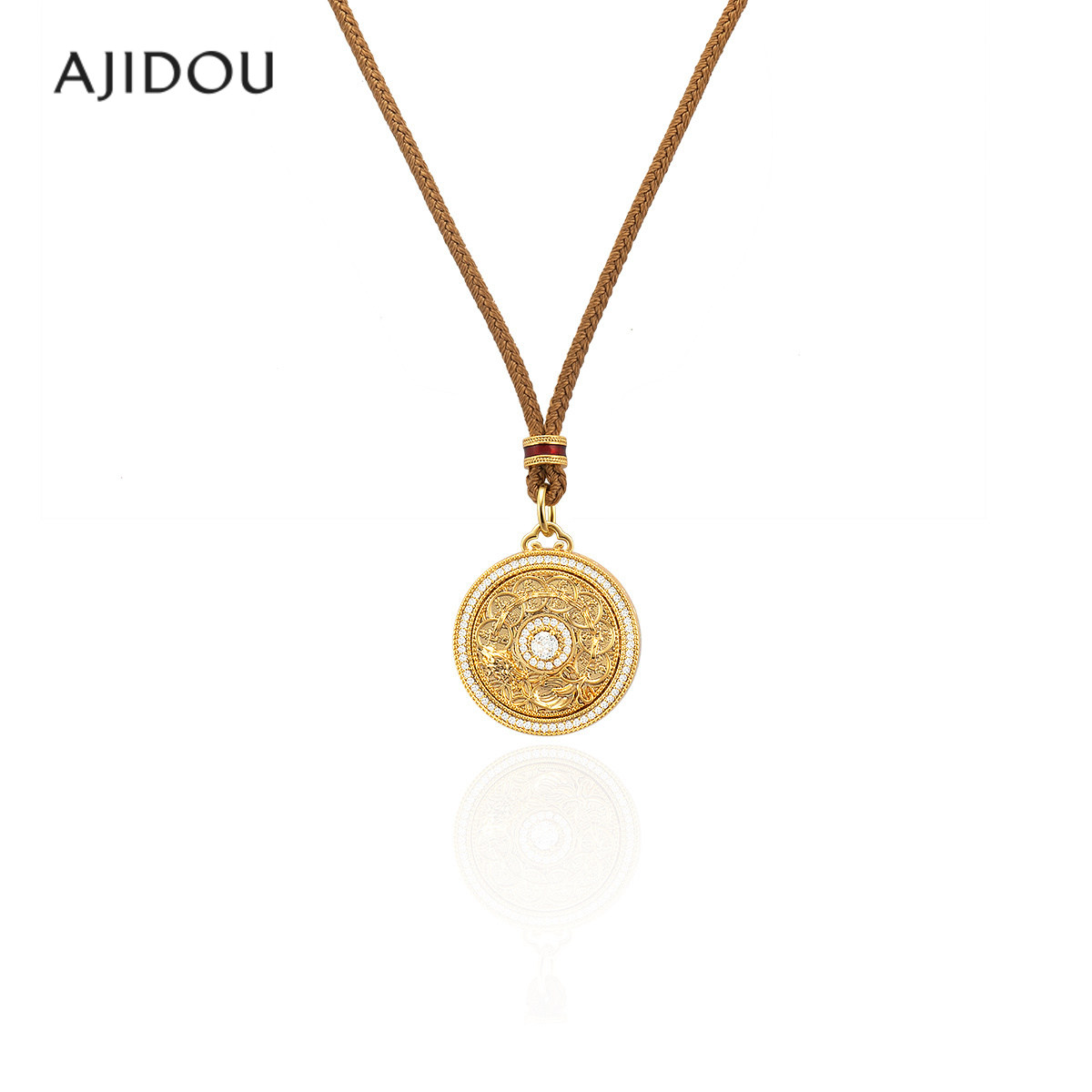 阿吉豆项链新年金色八宝罗盘吊坠