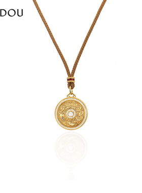 阿吉豆项链新年金色八宝罗盘吊坠