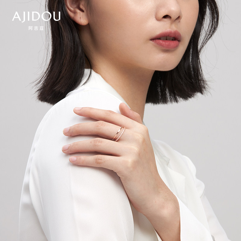 阿吉豆双环镶钻开口戒指 时尚甜美镶钻指环可微调开口戒指饰品|msdalam kategori Aksesori/Barang Kemas Fesyen, Ring/Ring - dari Buy2taobao.com untuk memberikan perkhidmatan ejen Taobao profesional membeli