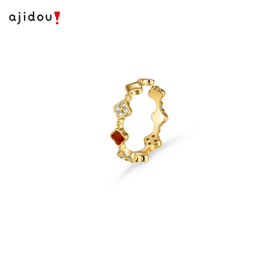 AJIDOU阿吉豆戒指女锆石四叶草轻奢小众设计感新年本命年指环尾戒