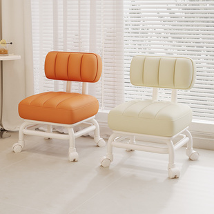 万向轮小凳子家用滑轮矮凳懒人滑滑椅靠背椅客厅板凳方凳软包圆凳