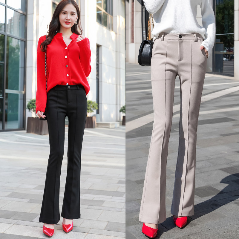 加厚毛呢微喇裤女2020年秋冬新款高腰显瘦休闲阔腿宽松喇叭长裤子