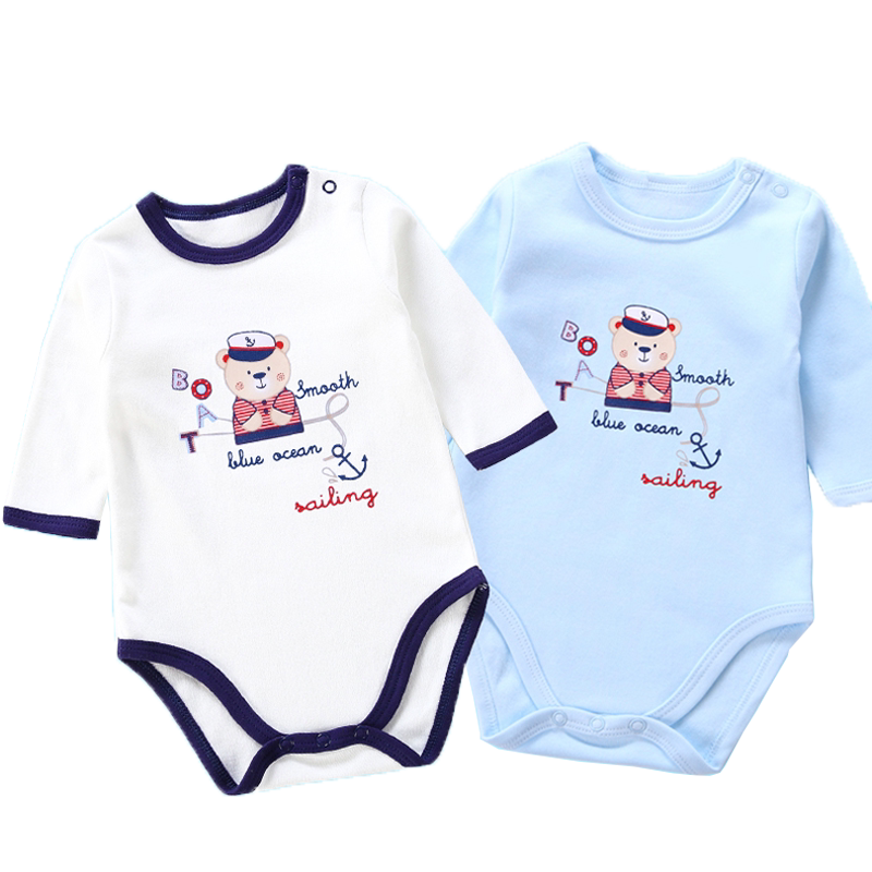 宝宝纯棉长袖男婴儿包臀衣三角哈衣春秋款睡衣服连体包屁衣新疆棉