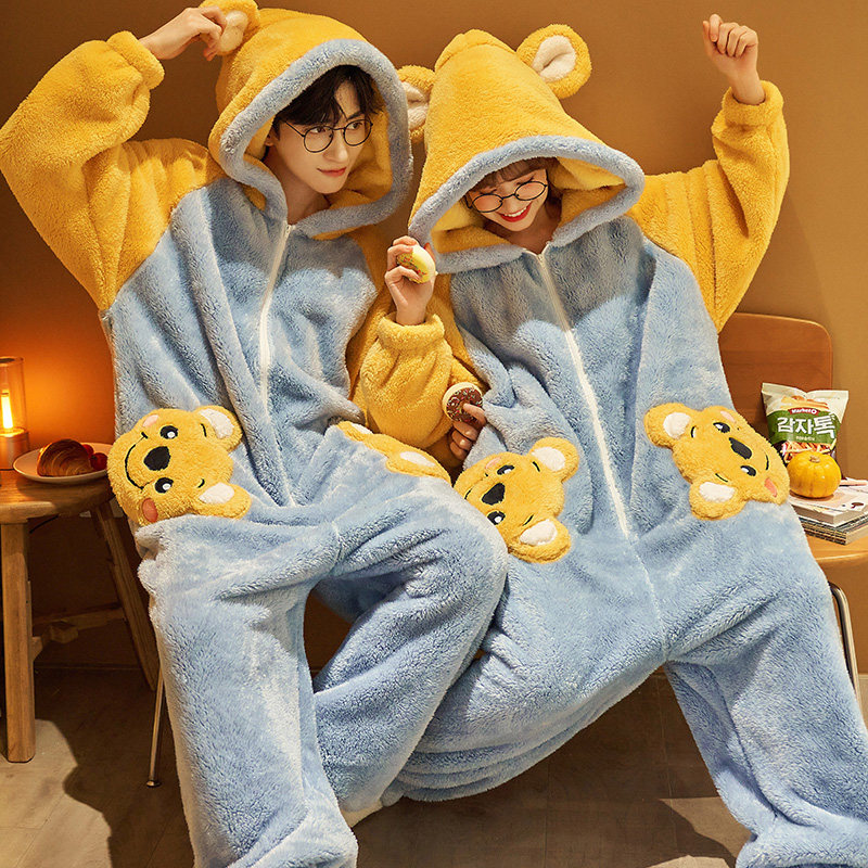情侣睡衣秋冬季连体衣加厚珊瑚绒女士法兰绒春秋款家居服男式套装