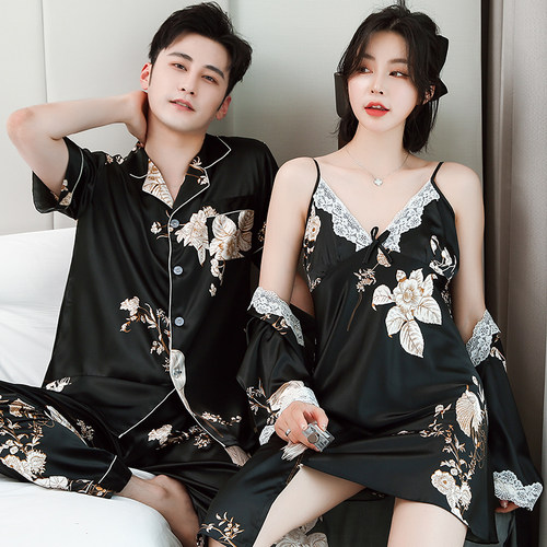 春秋薄款夏季丝绸性感情侣睡衣