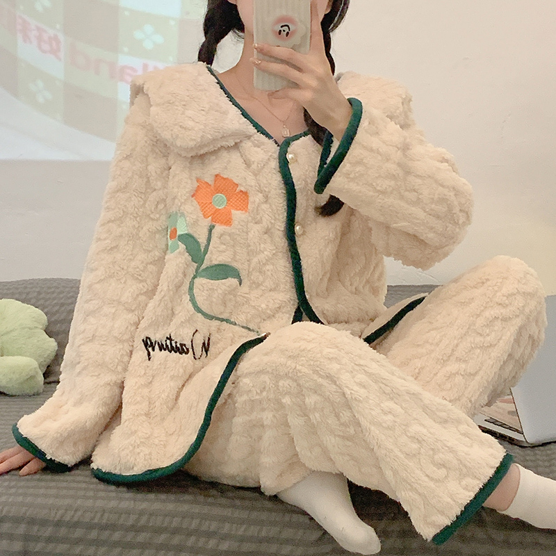 加厚保暖法兰绒女士睡衣