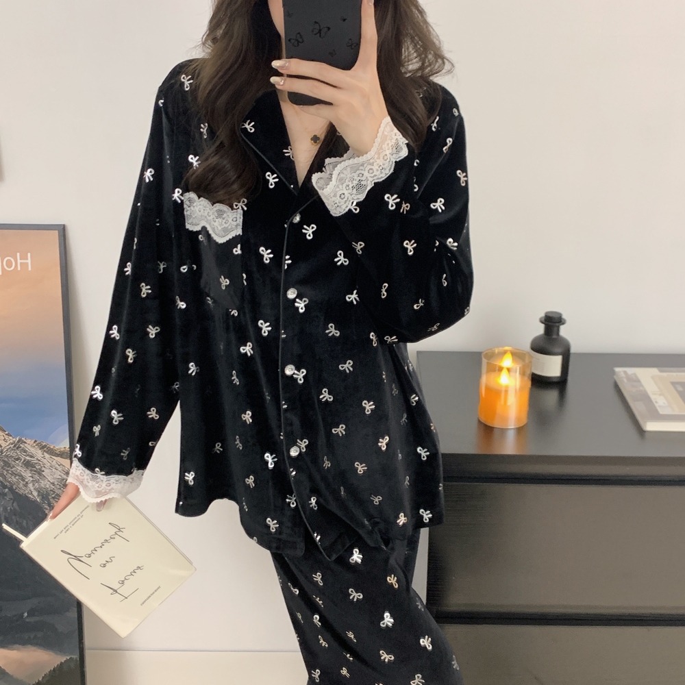 秋冬季睡衣女长袖金丝绒套装气质网红款薄绒保暖家居服春秋款外穿