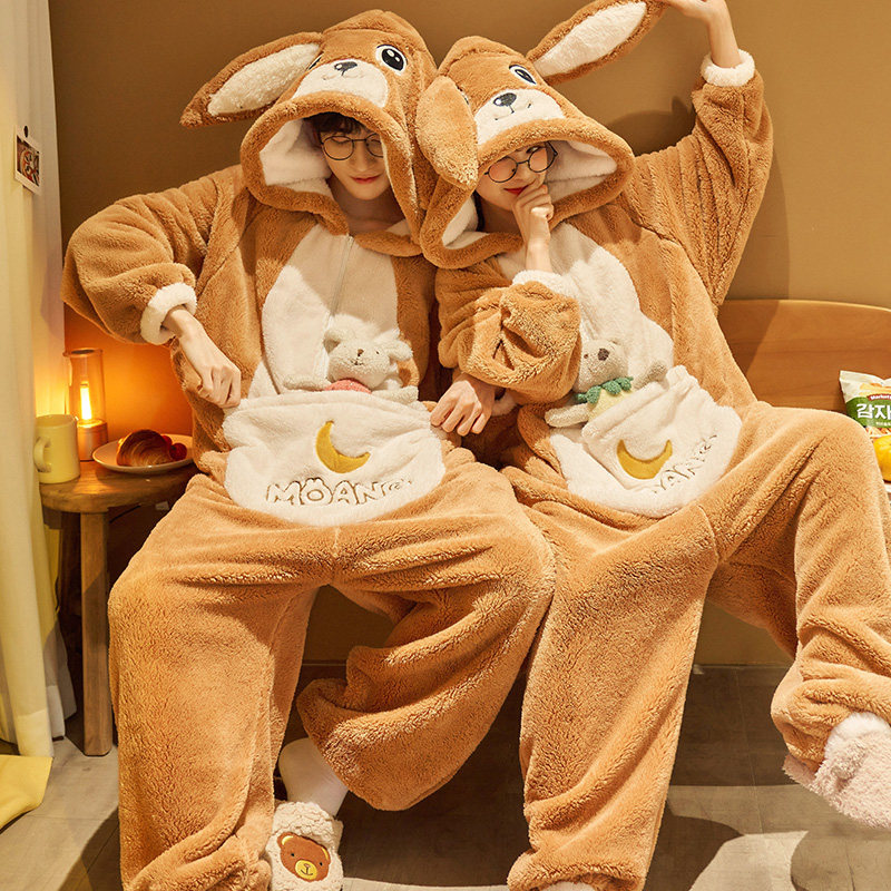 情侣睡衣女春秋冬季珊瑚绒加厚加绒法兰绒男士连体家居服2022新款