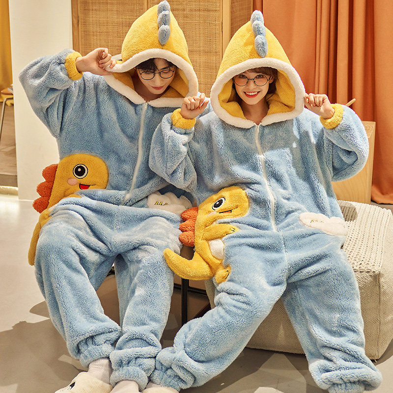 秋冬季情侣睡衣连体衣加厚珊瑚绒女士法兰绒春秋款家居服男式新款