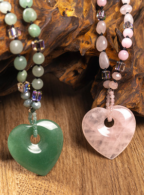 秋冬粉水晶爱心毛衣链