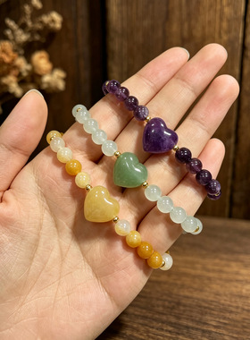 桃心粉水晶8mm多色可调手链