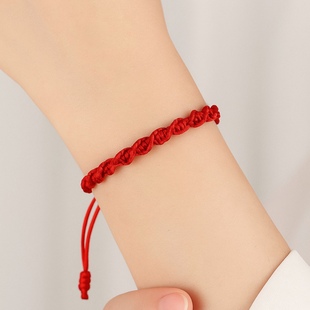 秋冬麻花手工编织男女手绳可伸缩螺旋式纹理黑绳手链本命年红手环