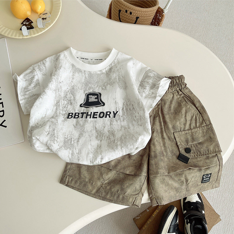 男童夏季短袖套装新款儿童圆领字母T恤酷帅宝宝工装风夏装两件套