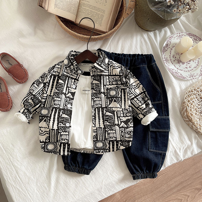 男童宝宝秋装套装时髦新款炸街2024新款春秋三件套儿童洋气童装潮