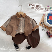 马甲儿童韩版 森系 2026衬衫 洋气春秋新款 宝宝小童三件套 男童套装