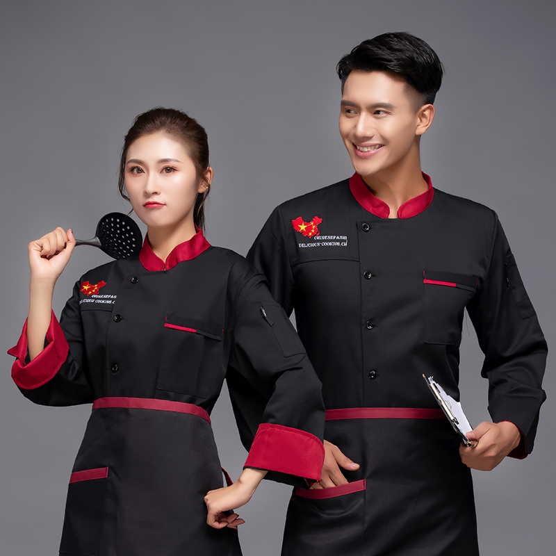 厨师工作服长袖男厨房加大中国风