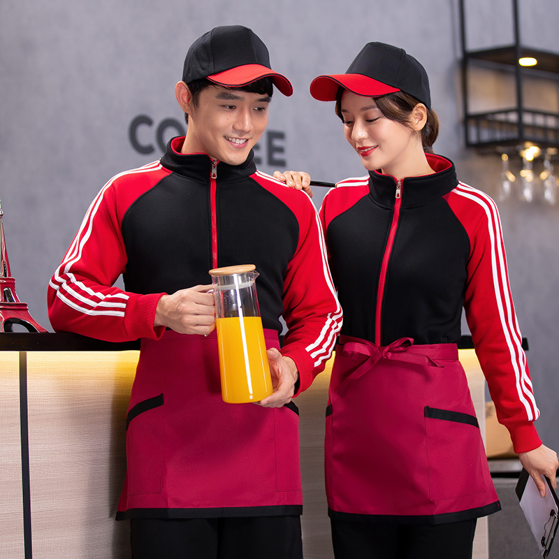 奶茶店餐饮秋冬季加绒定制工作服