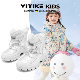 外穿白色10女孩雪地靴加绒儿童鞋 儿童棉鞋 子 2025新款 女童靴子冬款