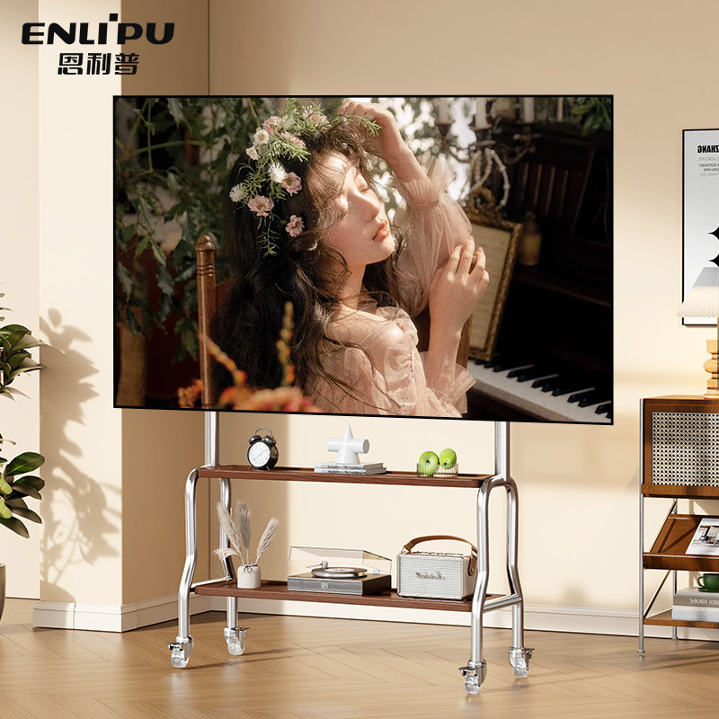 电视机落地支架可移动立式不锈钢带轮艺术推车55/65/75寸通用