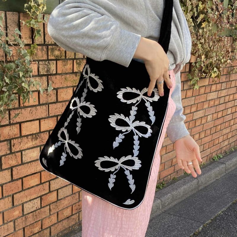 casselini小众设计日常通勤丝绒蝴蝶结手提单肩帆布包女大容量