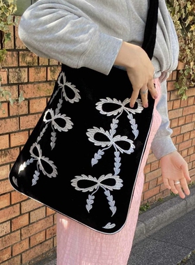 casselini小众设计日常通勤丝绒蝴蝶结手提单肩帆布包女大容量