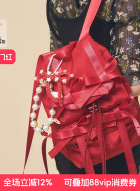 casselini26年新品可爱小号蝴蝶结尼龙双肩包女包抽绳软包时尚风