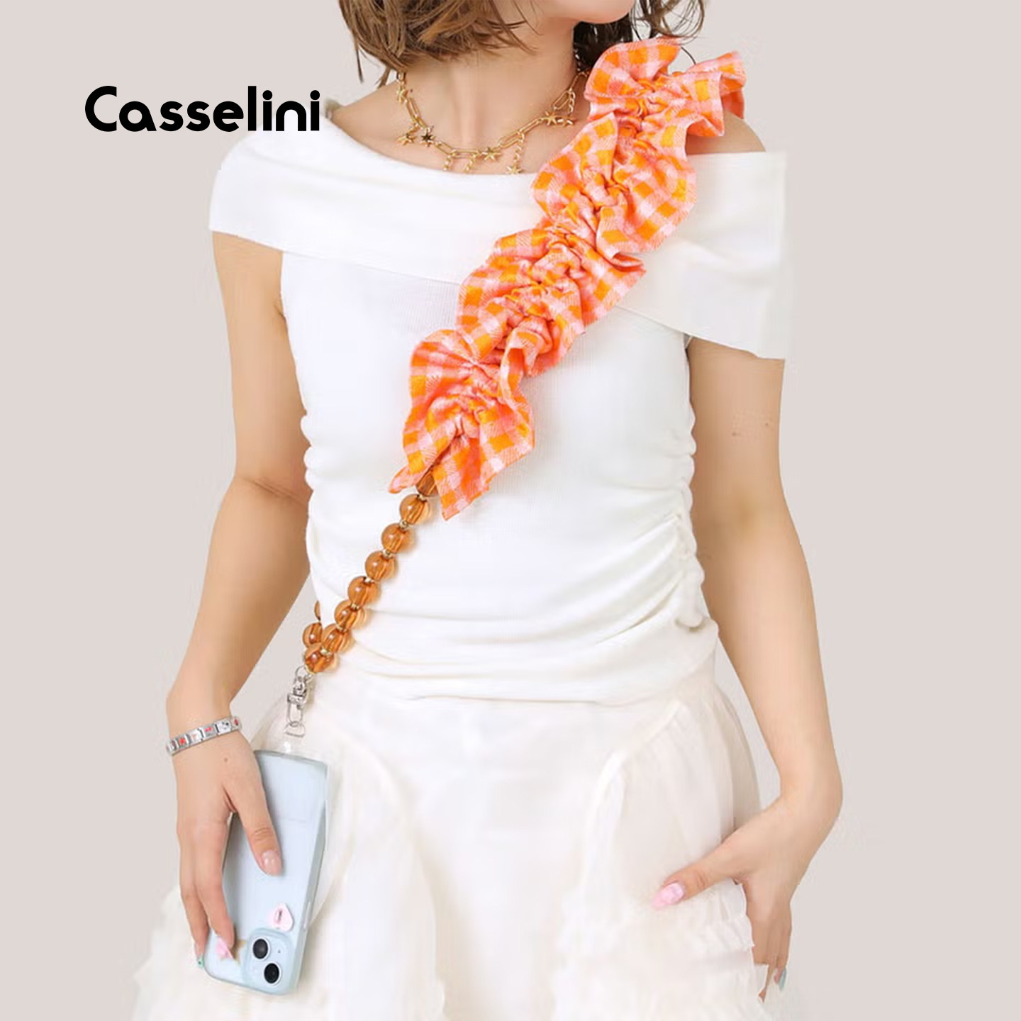 casselini手机链女款斜挎木耳边图片
