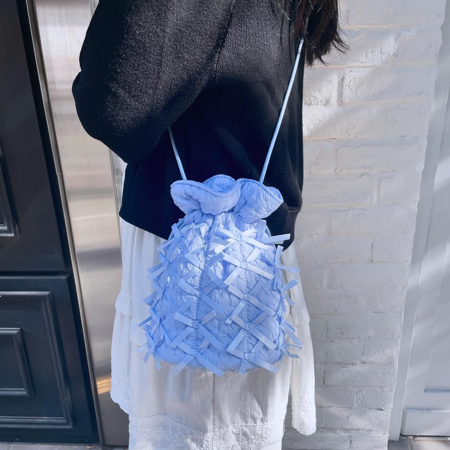 【5折福利】casselini甜美丝带蝴蝶结充棉水桶单肩斜挎包束口抽绳,箱包皮具/热销女包/男包,水桶包,淘宝优惠券,粉丝福利购,淘宝优惠卷