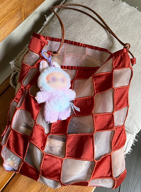 casselini棋盘格单肩托特包女大容量小众设计感斜挎包肩带可调节