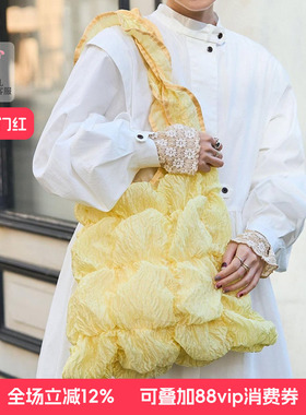 casselini奶油泡泡纱小众褶皱单肩包托特包包女大容量慵懒风