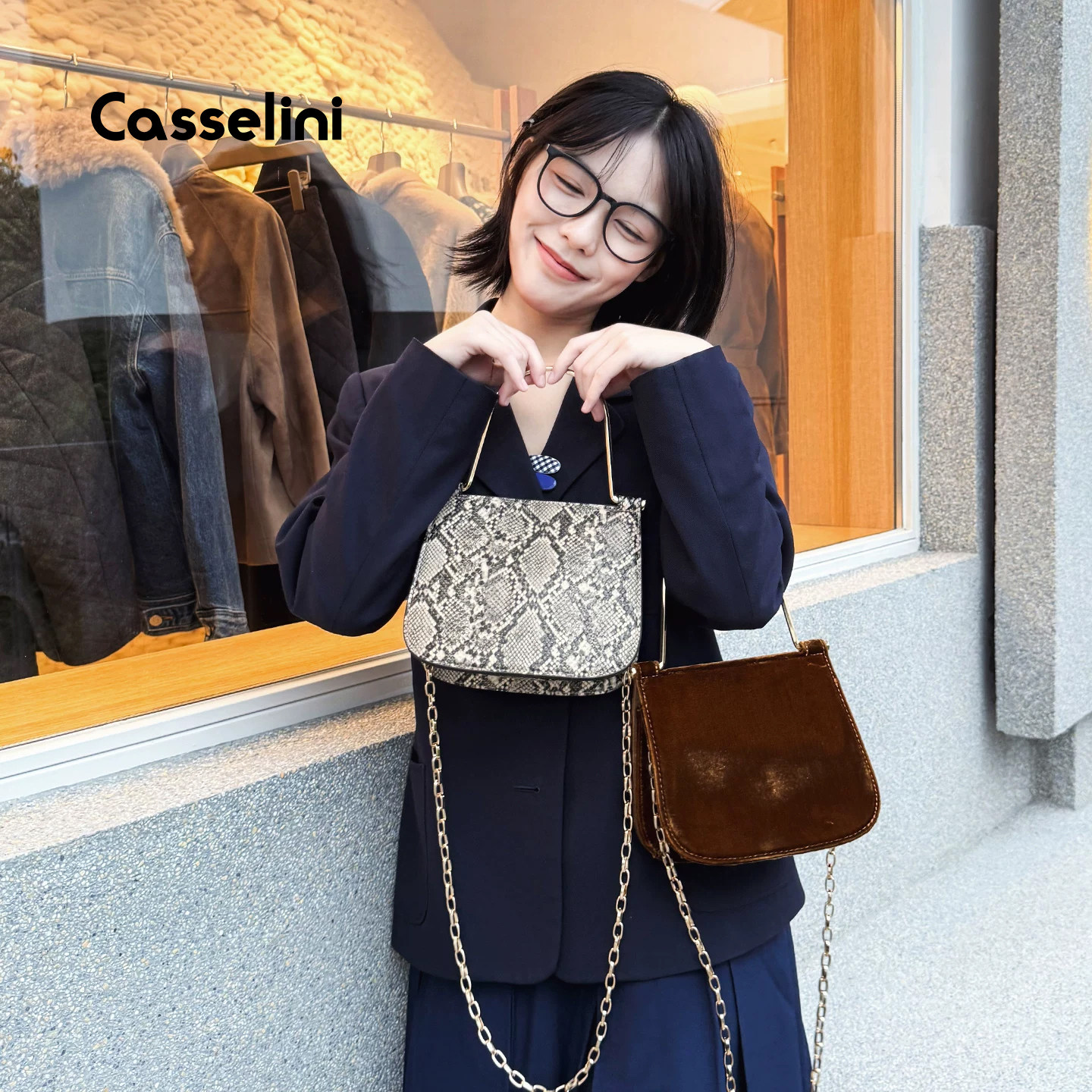 Casselini口金链条复古斜挎女包