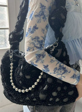 【4折福利】casselini小众设计感珍珠网纱百搭单肩包腋下包女水饺