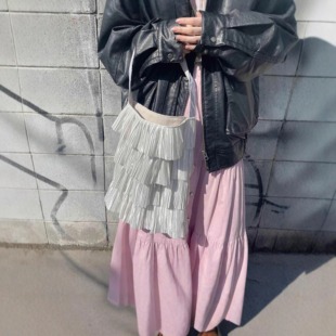 casselini珠光摆包手提单肩托特腋下包女气质银色褶皱 4折福利