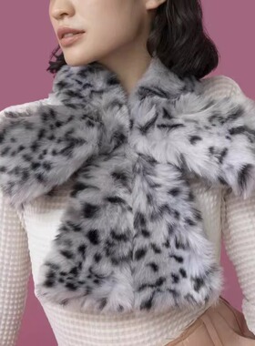 Casselini秋冬蝴蝶结围脖多功能保暖护颈毛毛绒围巾可爱ins豹纹