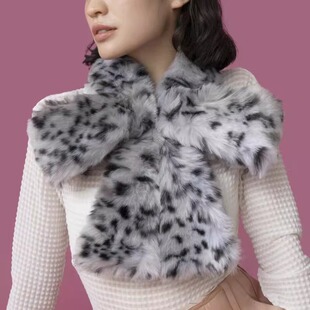 新年礼物Casselini秋冬蝴蝶结围脖保暖护颈毛毛绒围巾可爱ins豹纹