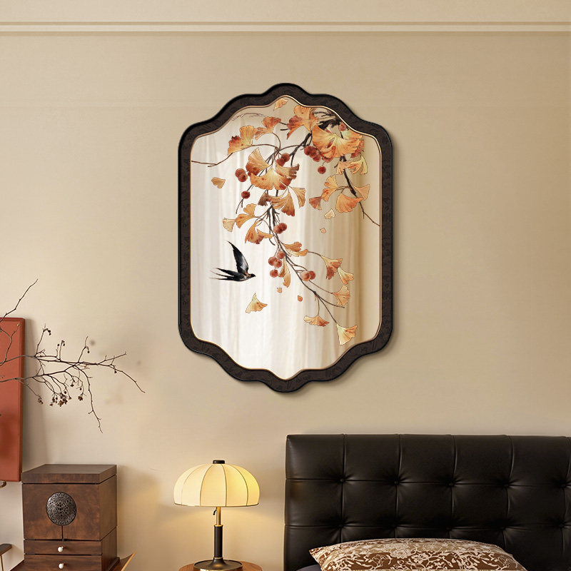 中古风镜子装饰画客厅花鸟沙发背景墙挂画法式复古卧室床头镜面画