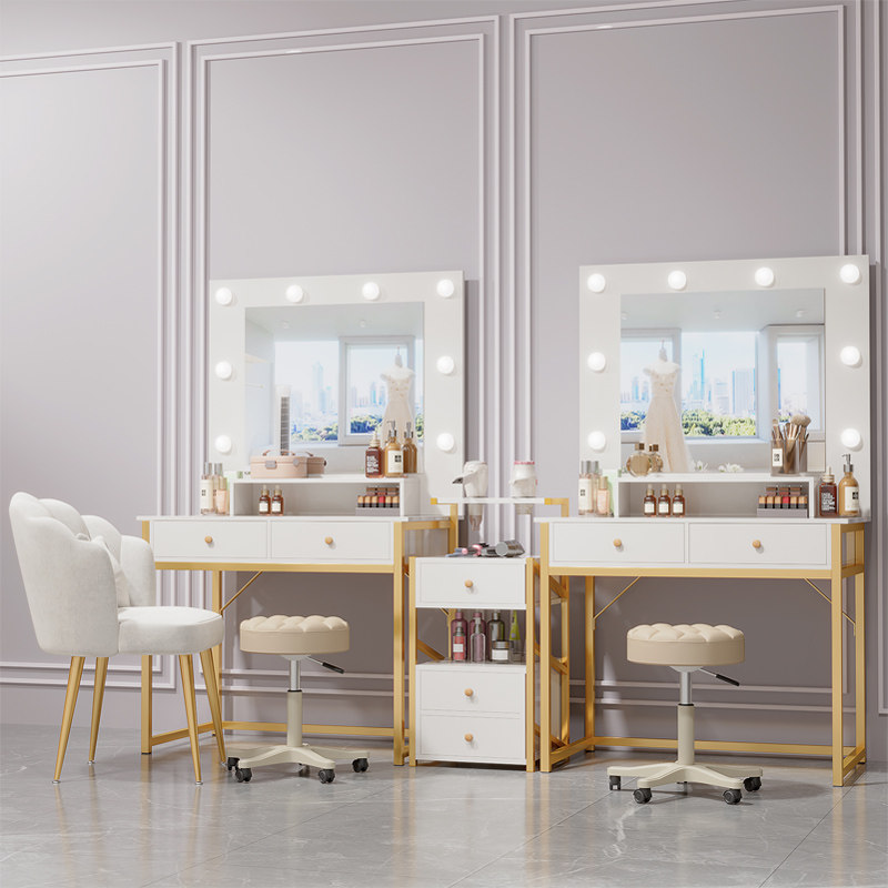照相馆化妆台化妆桌现代简约2024新款灯镜一体彩妆师婚纱店学校专